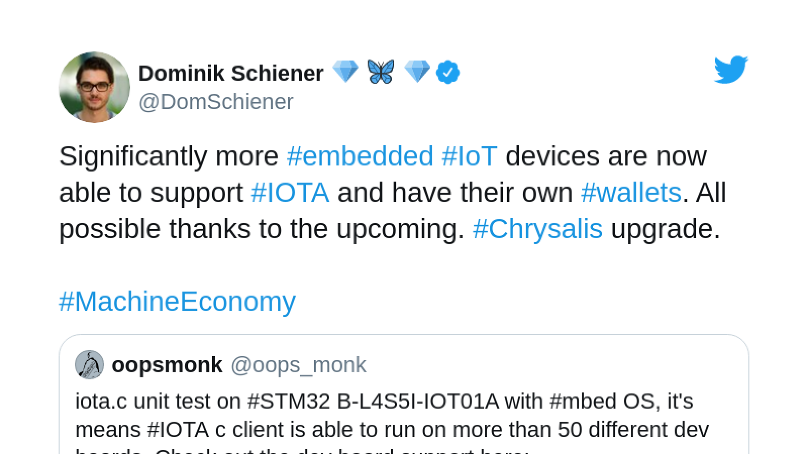 Developer Sam Chen tests IOTA's C-written client for STM32 microcontroller