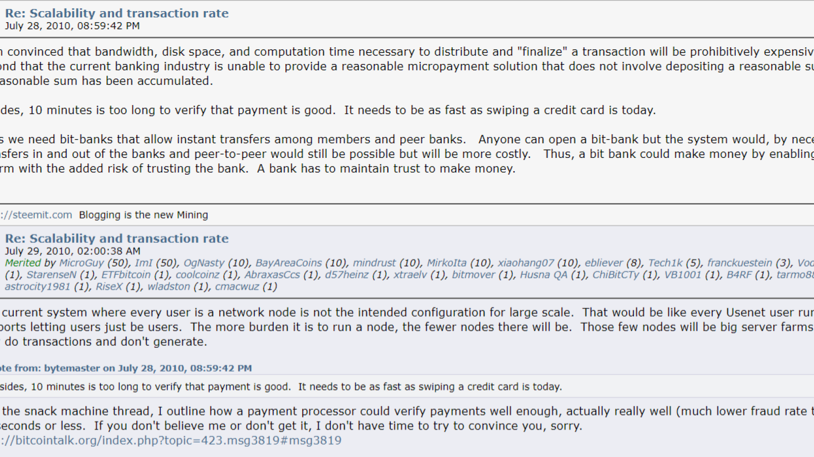 Larimer recalls his 2010 discussion with Satoshi Nakamoto