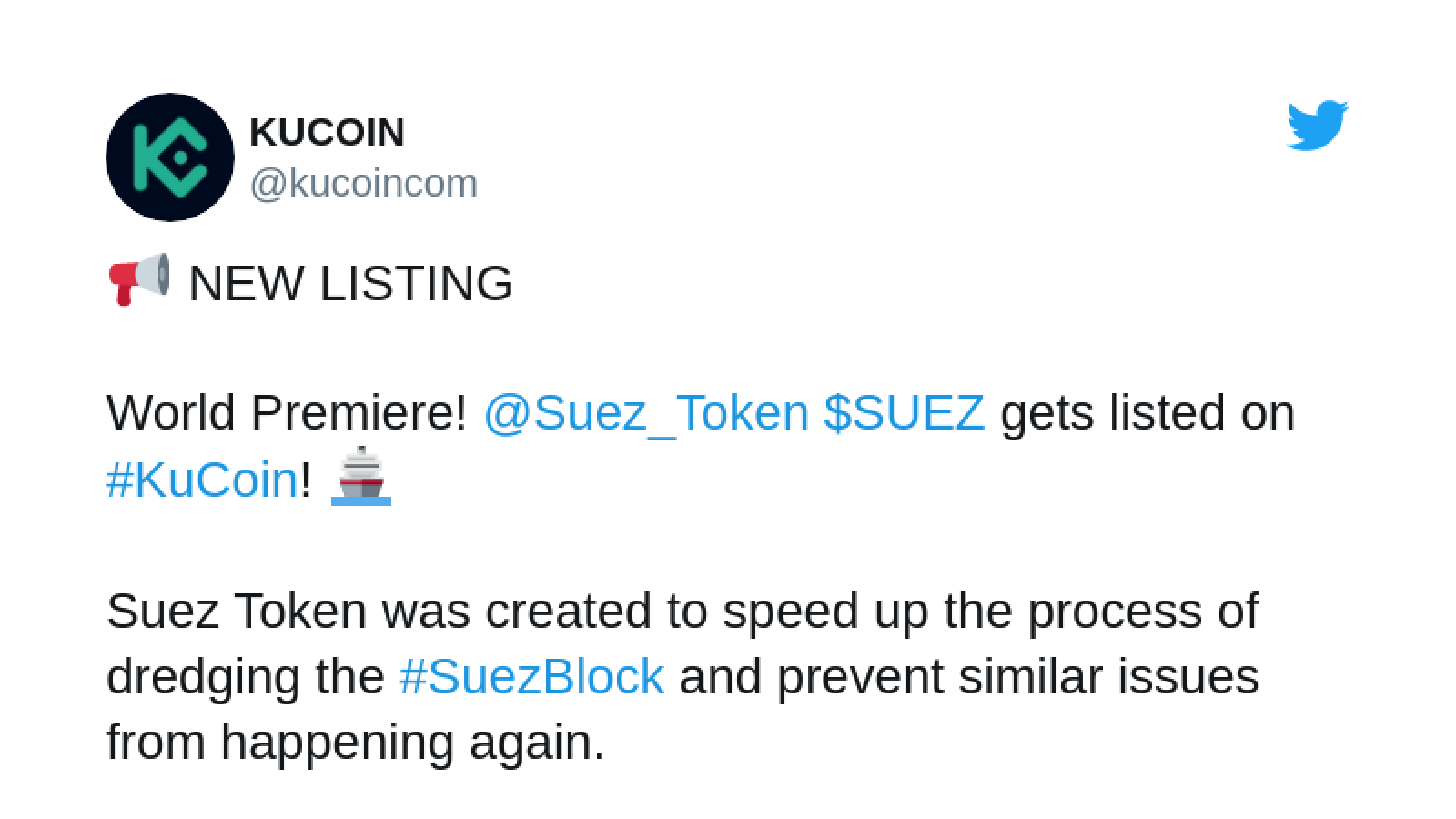 SUEZ token listed by KuCoin
