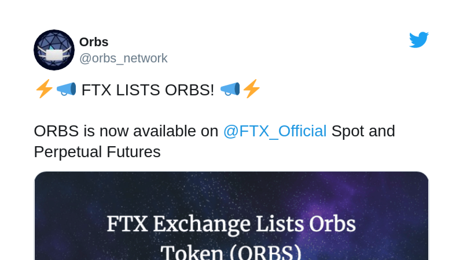 FTX lists ORBS token