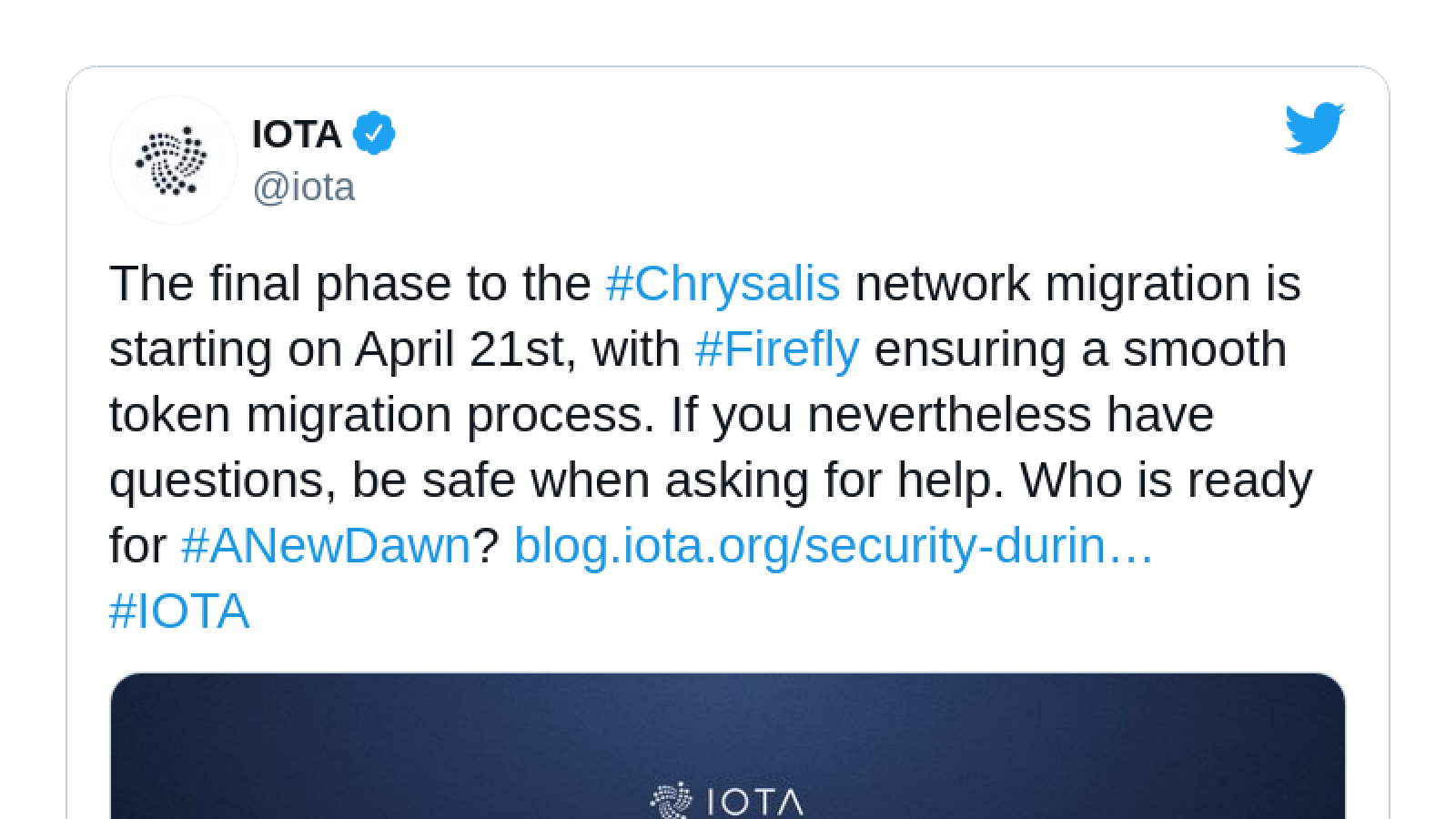 IOTA will migrate to Chrysalis on Apr.21-28, 2021