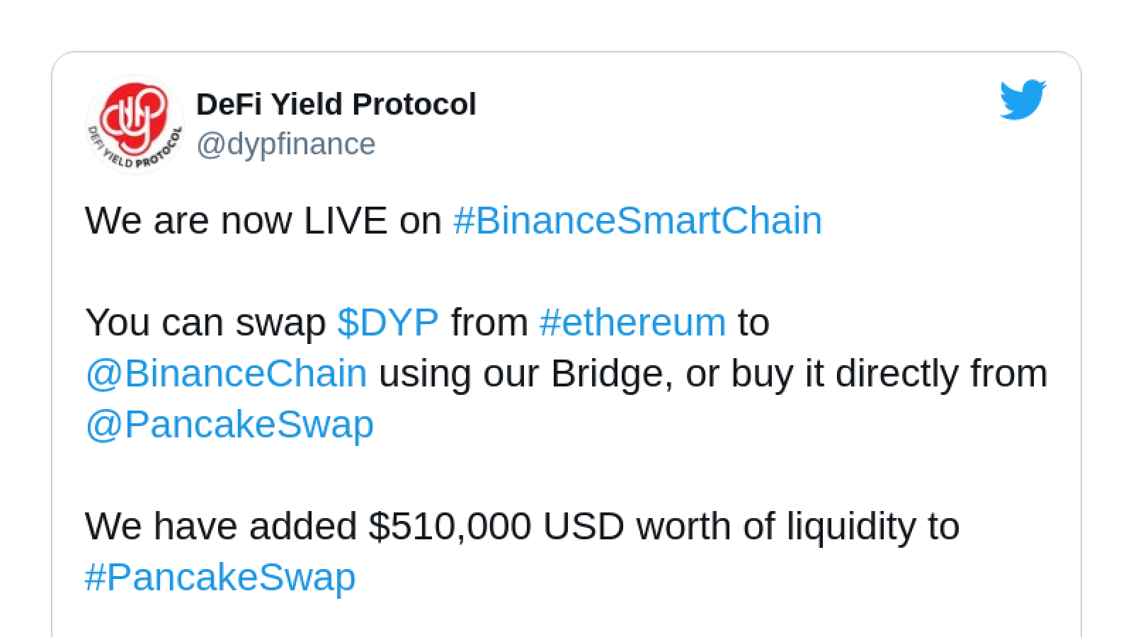 DYP Finance launches on Binance Smart Chain