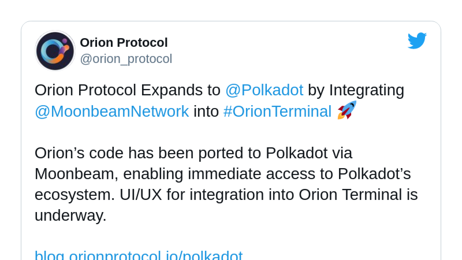 Orion Terminal integrates Polkadot