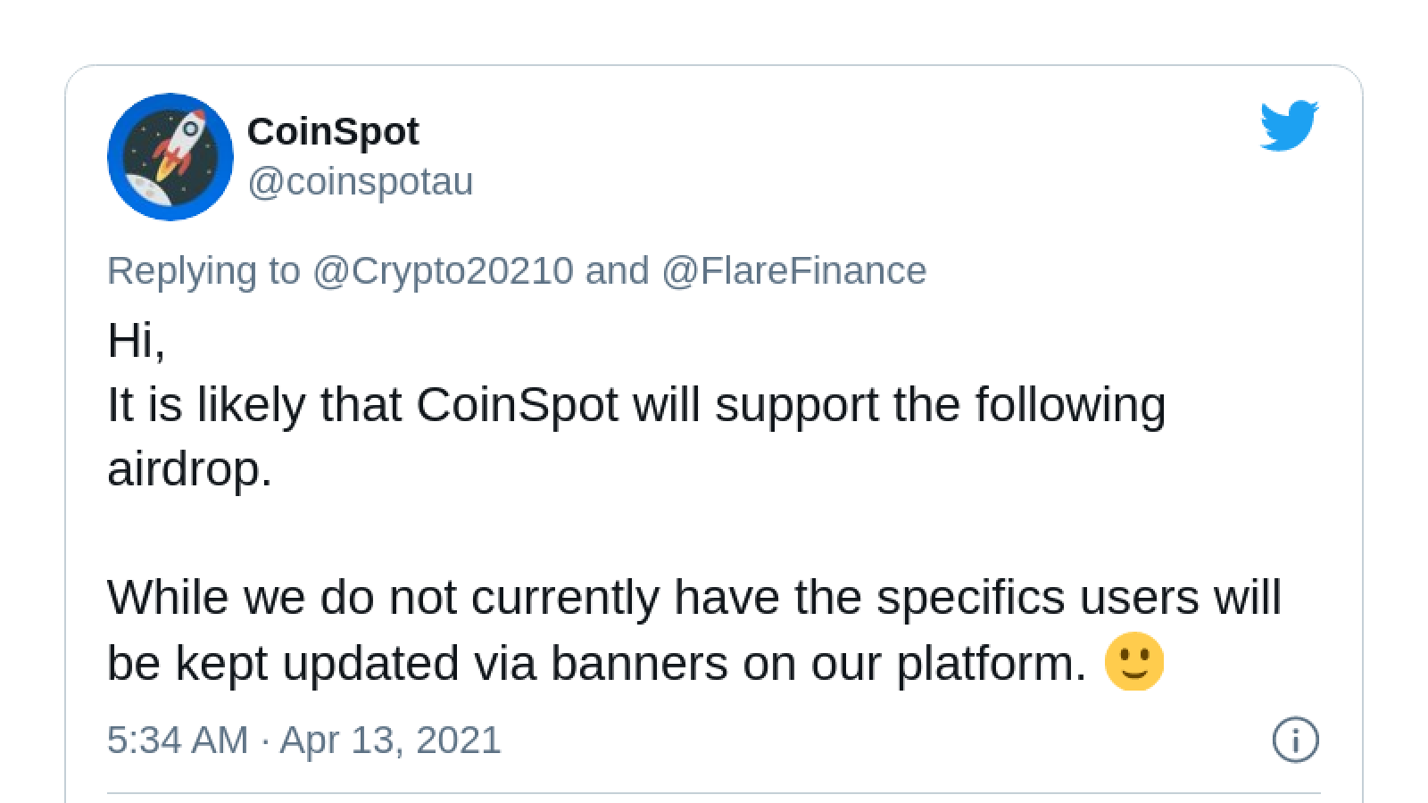 Flare Finance sirdrop will be supported by Coinspot