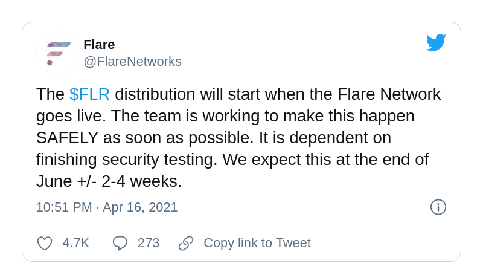 Flare Networks shared the dates of its mainnet