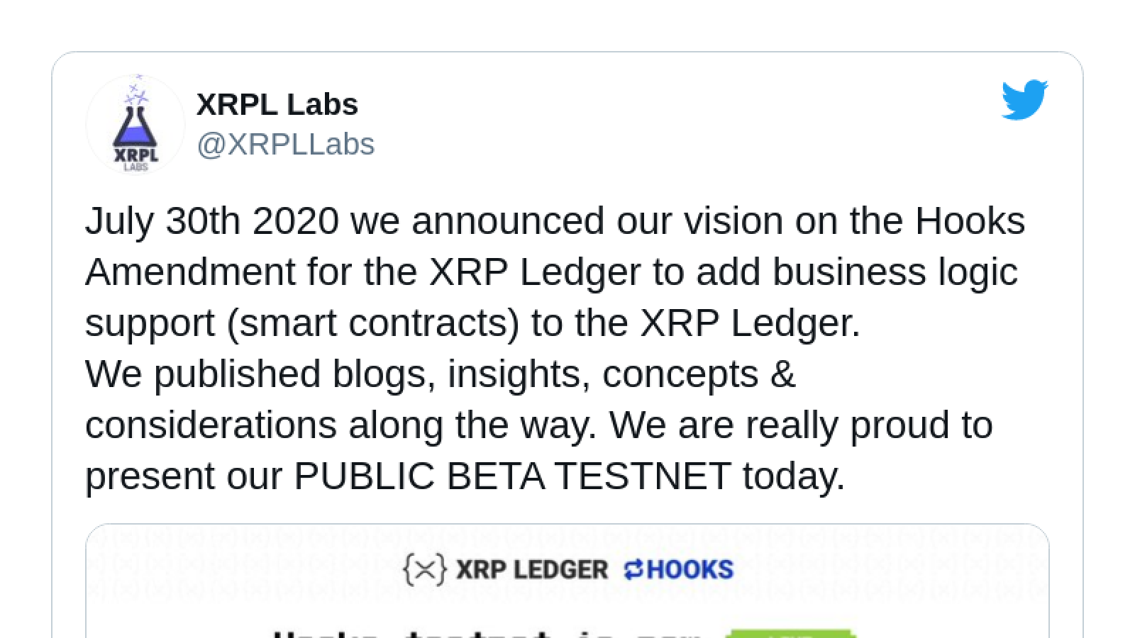 XRPL Hooks amendment is live in beta