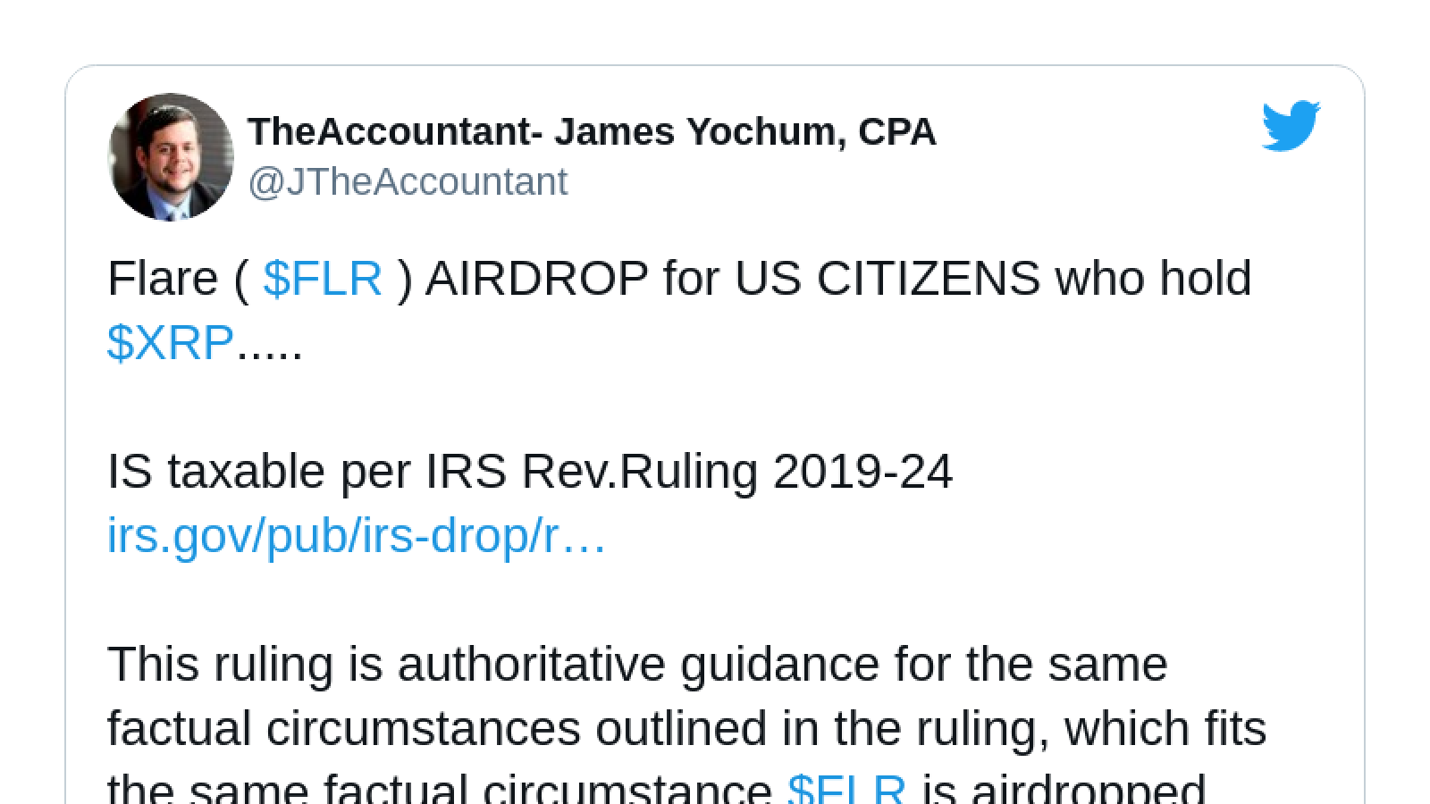 CPA Youchum: FLR airdrop is eligible for taxation