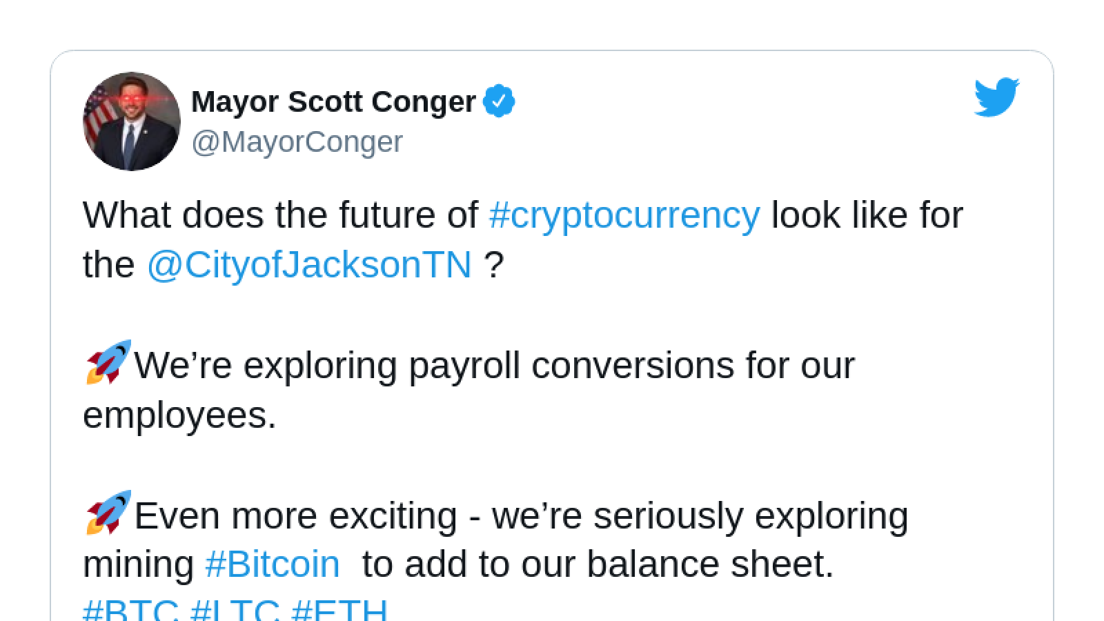 Mayor from Tennessee appreciates crypto