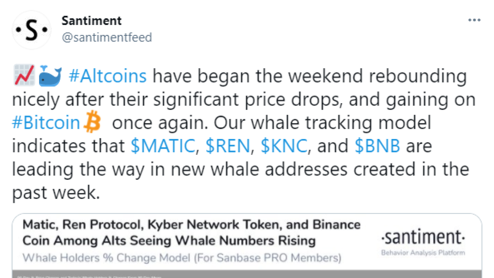 Whales increase their altcoin bags