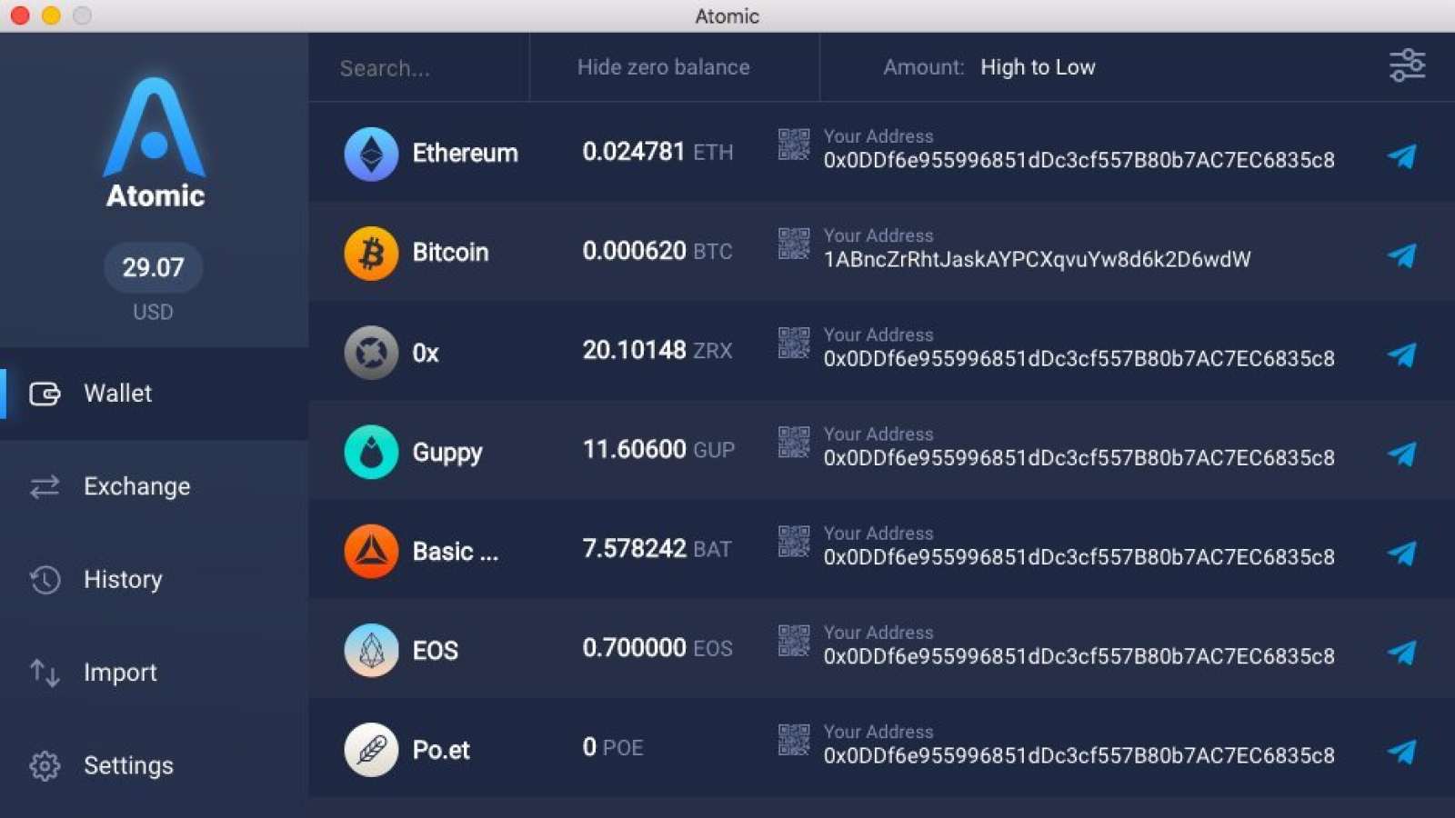 Atomic Wallet desktop interface