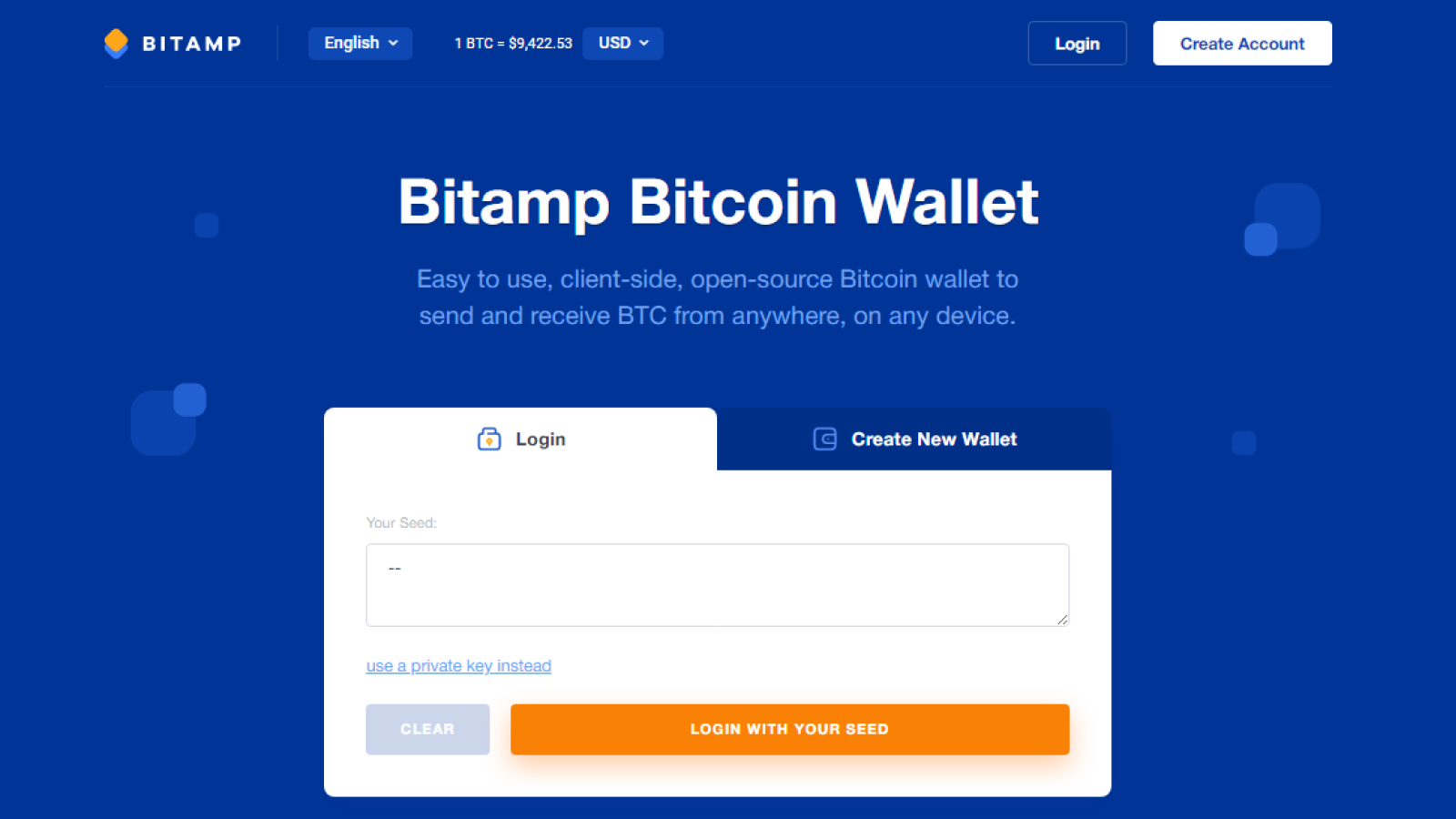 Bitamp client-side Bitcoin (BTC) wallet