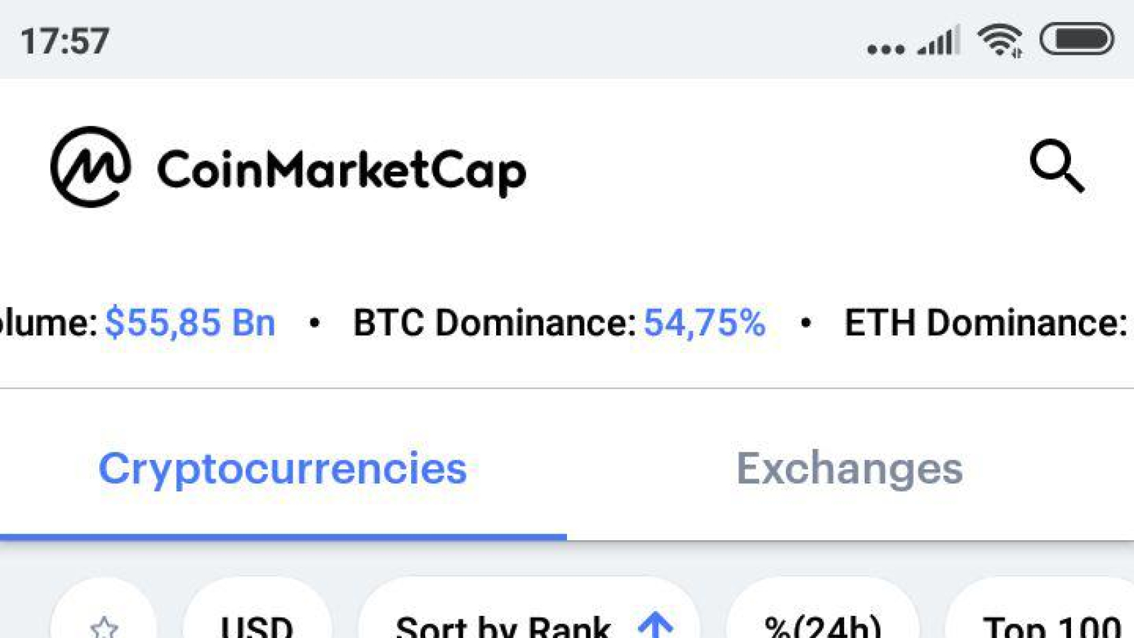 CoinMarketCap interface