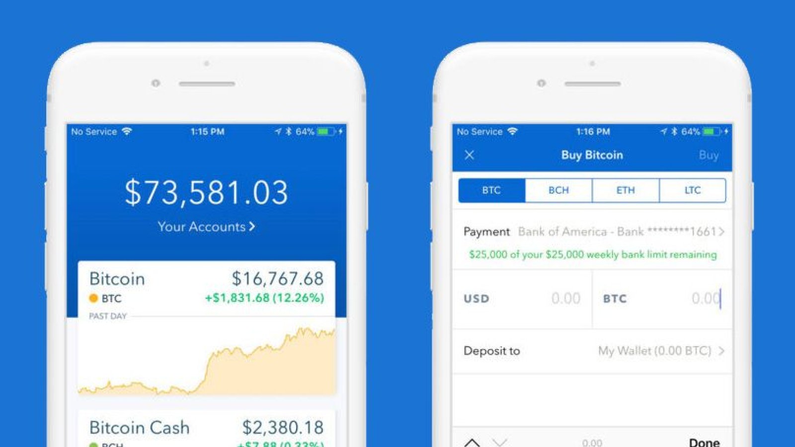 Coinbase mobile app interface