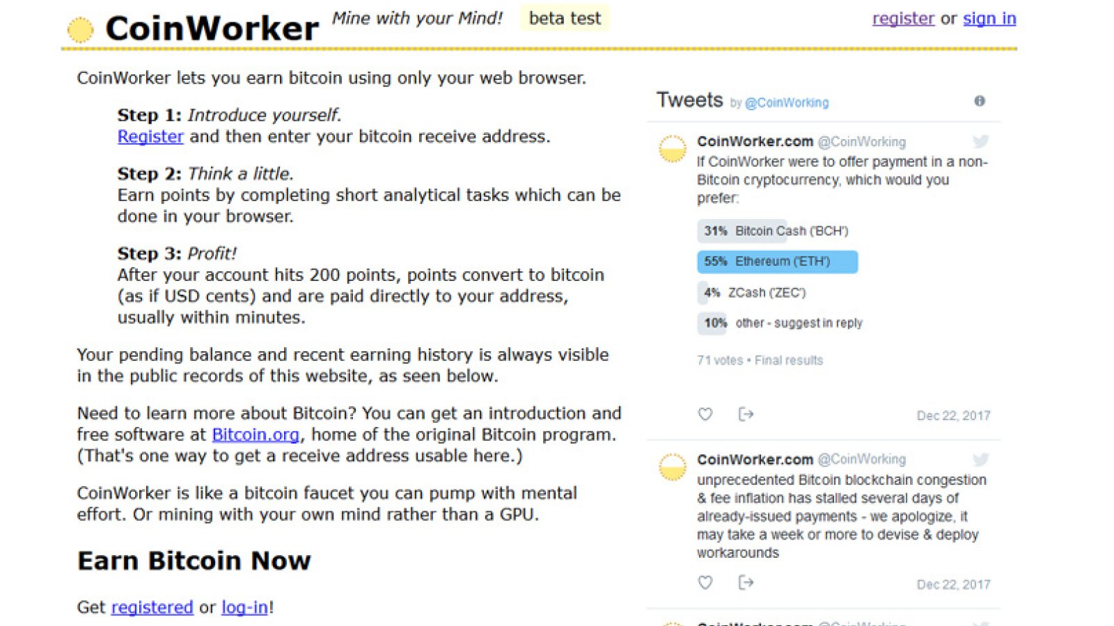 Coinworker interface