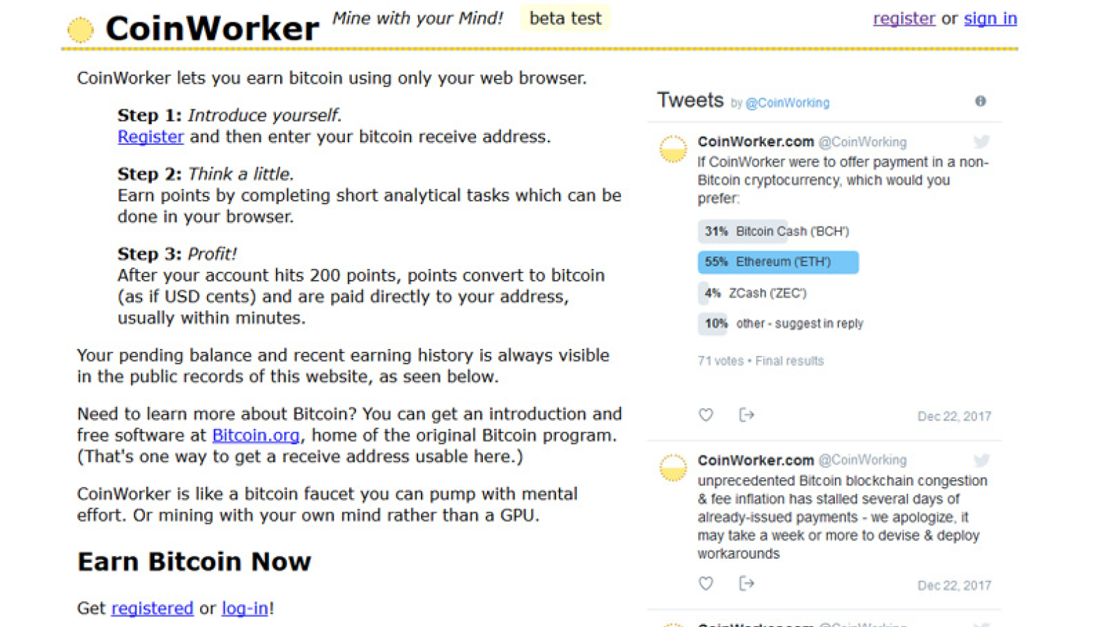 Coinworker interface