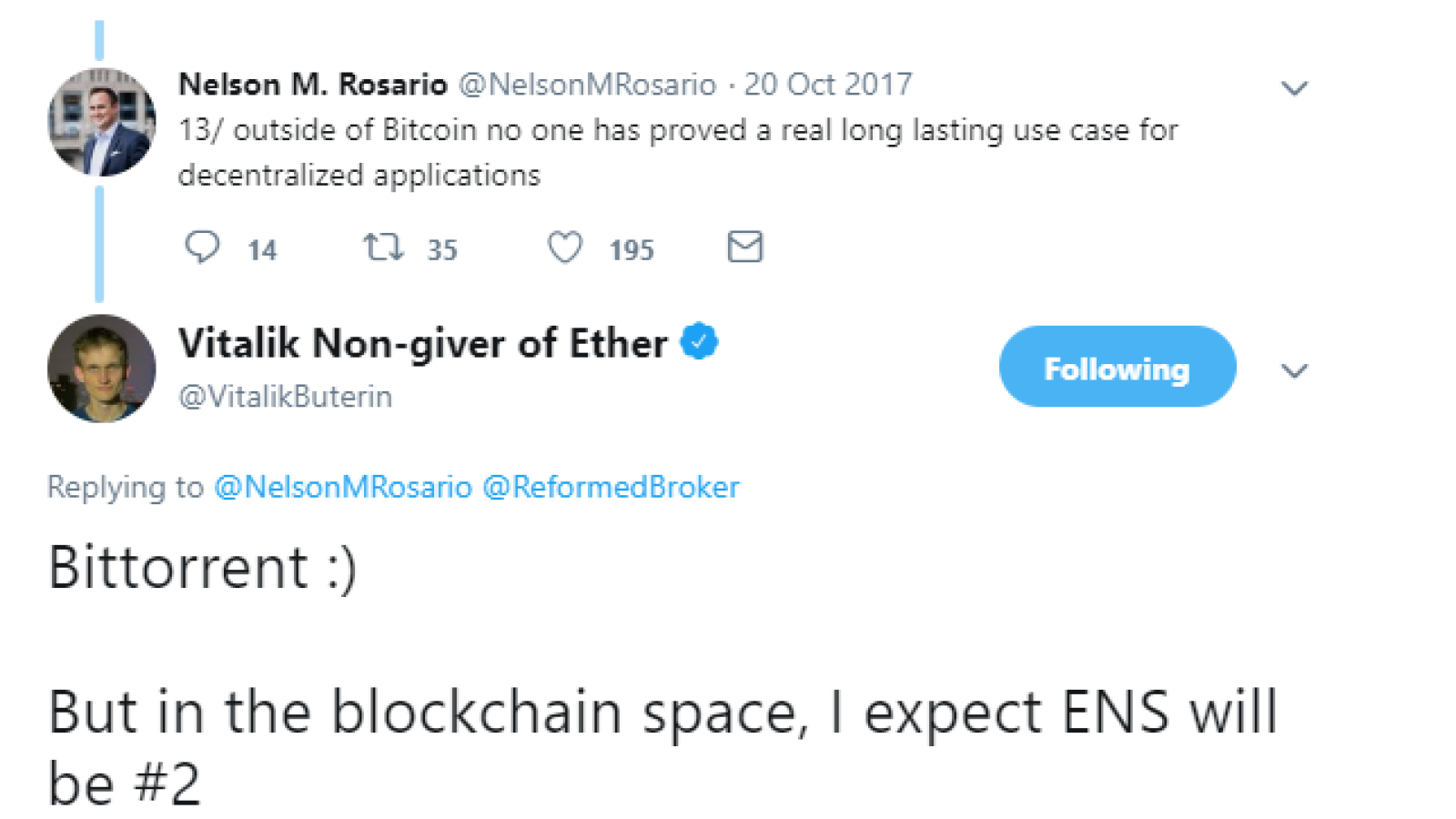 Is ETH rising because Vitalik’s 2017 BitTorrent tweet got huge attention over the weekend?