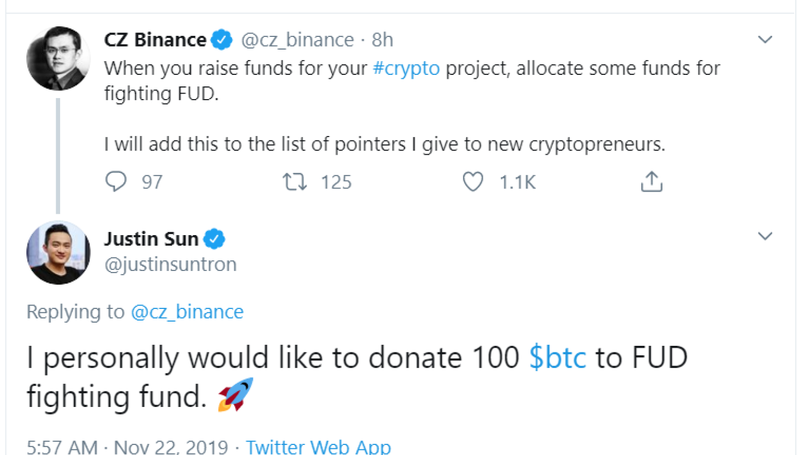 CZ Justin Sun donations against FUD