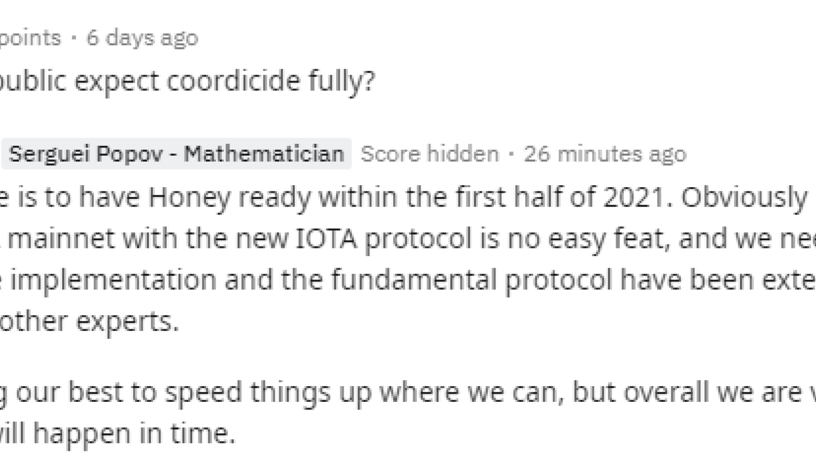 IOTA's Serguei Popov: Coordicide to come in 2021