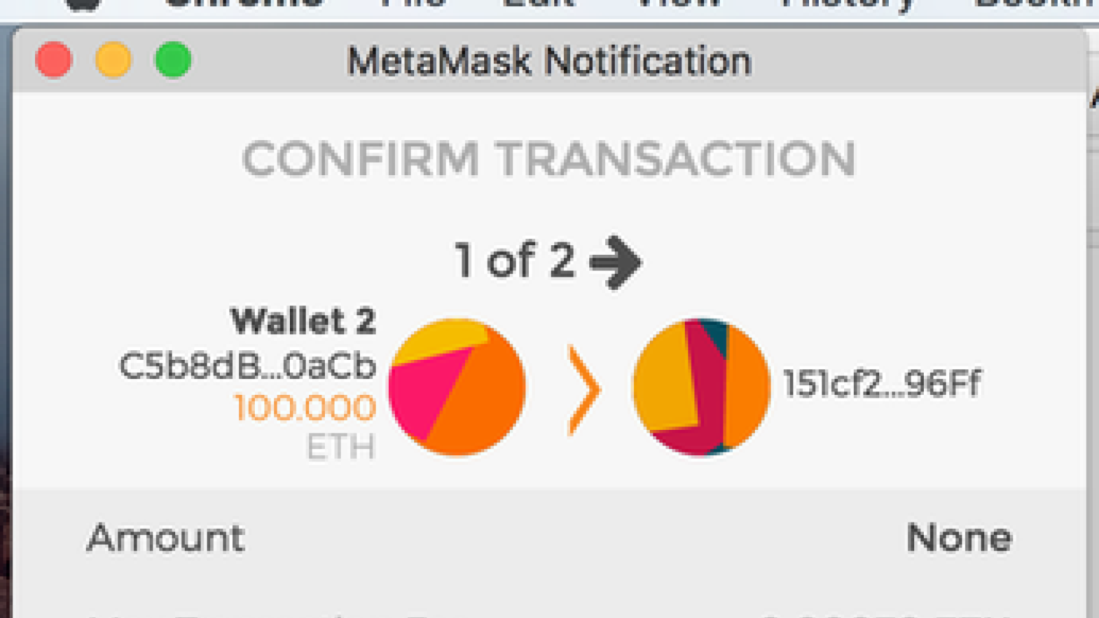 MetaMask window for transaction confirmation