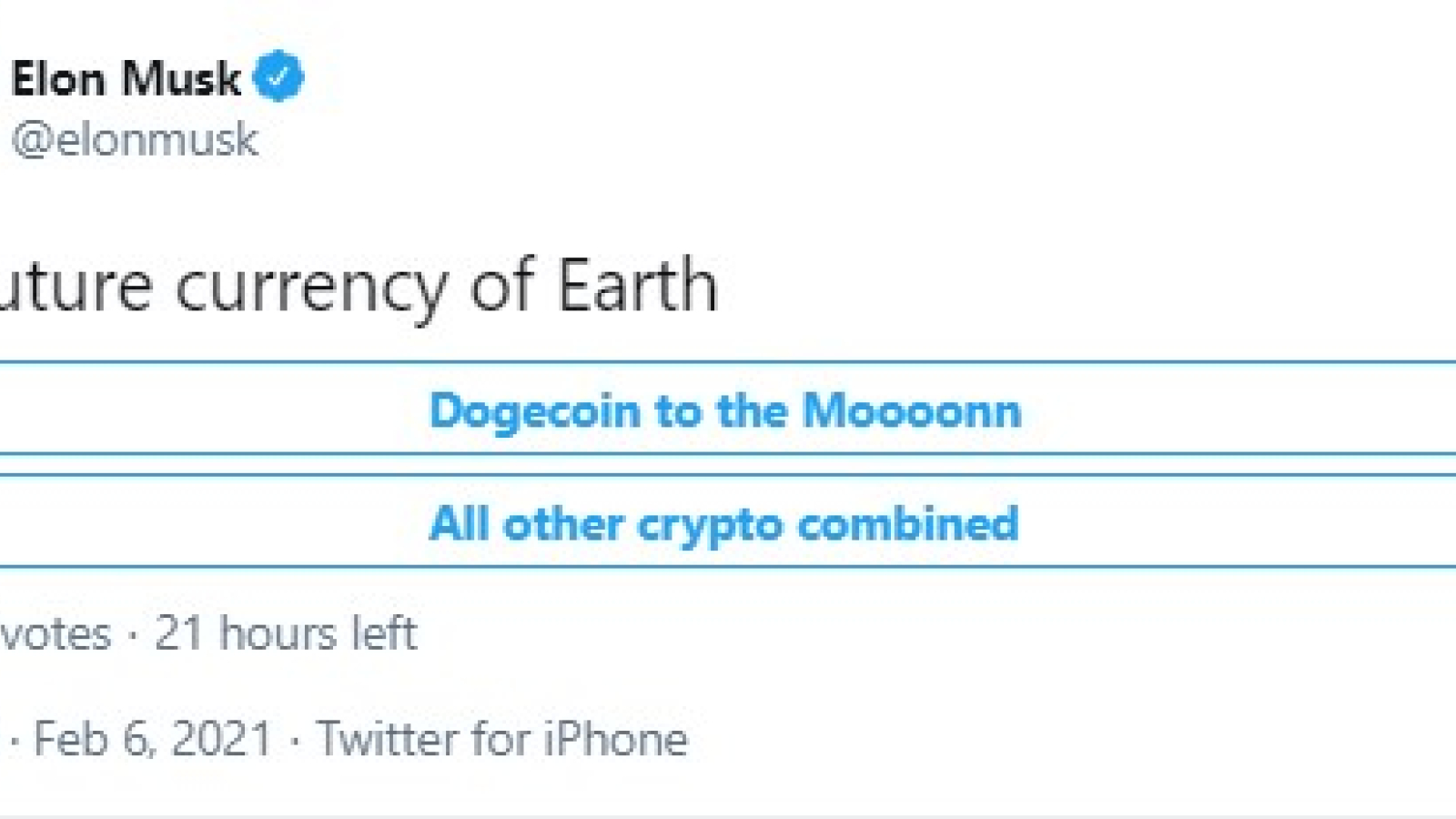 Elon Musk S Twitter Poll Offers Choice Is It Doge Or All Other Crypto Combined