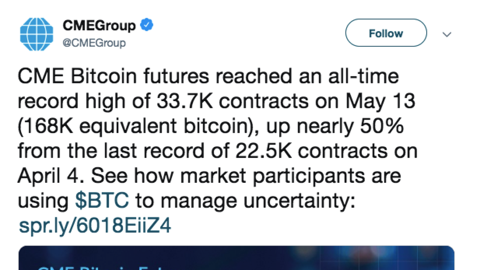 Bitcoin futures statistics by CME Group
