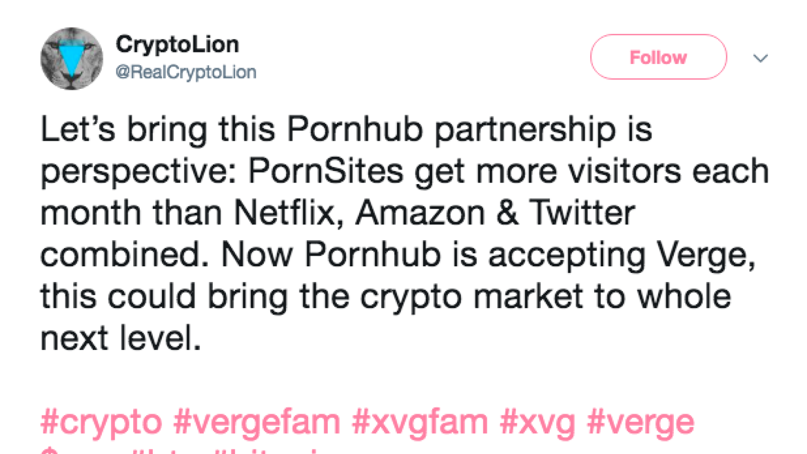  PornHub started accepting Verge!