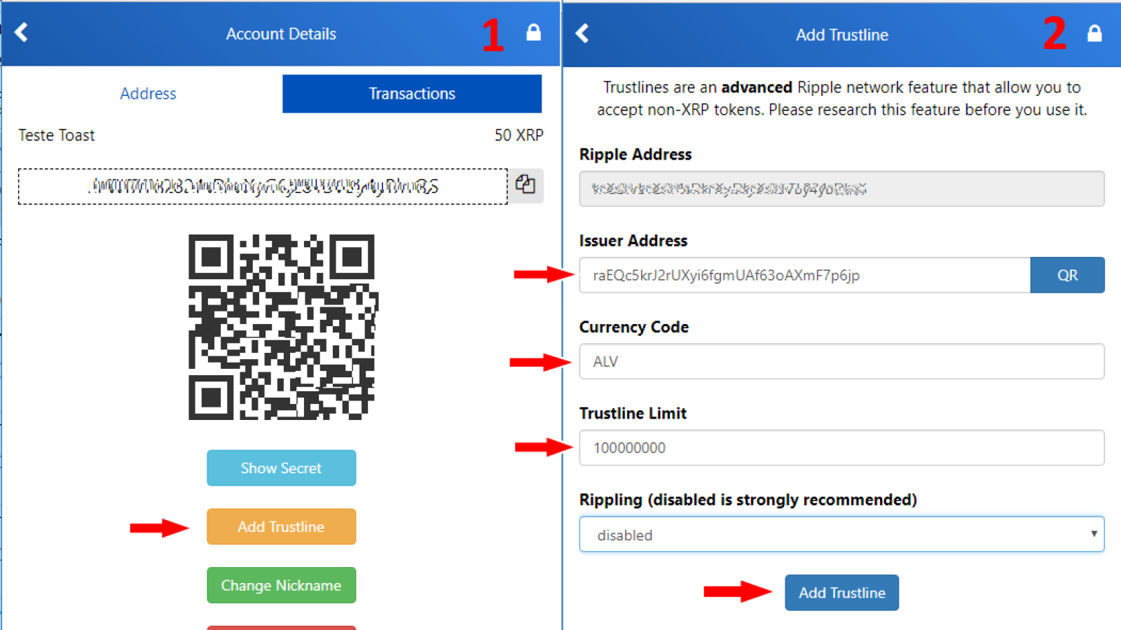 Toast wallet interface