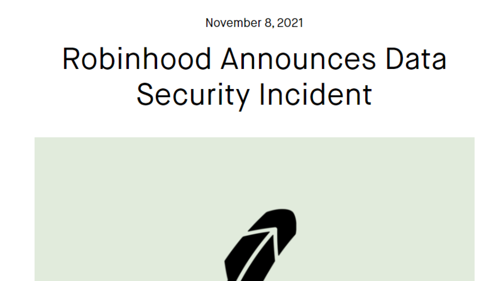 Robinhood post announcing recent cyberattack
