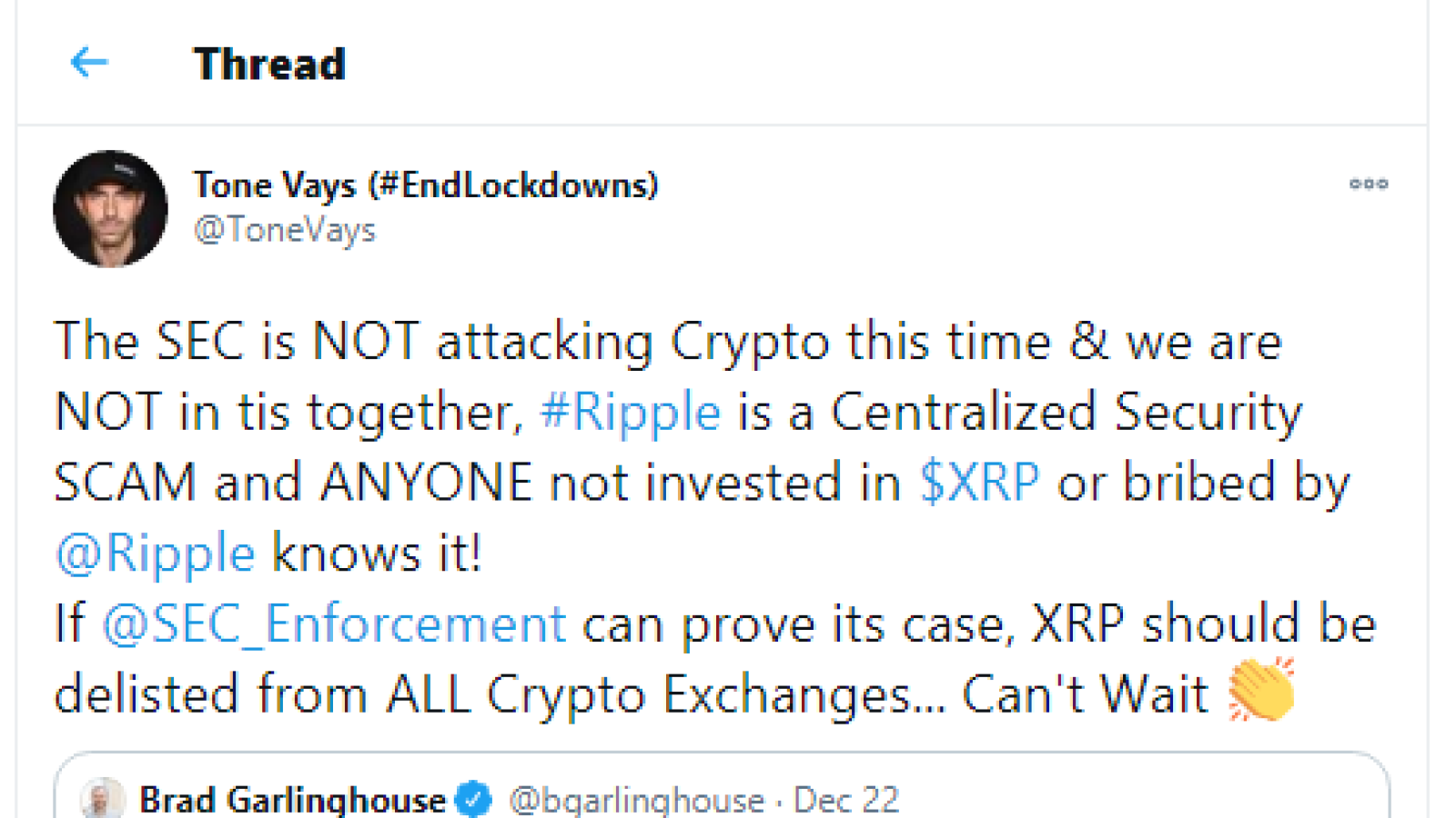 Tone Vays slams XRP