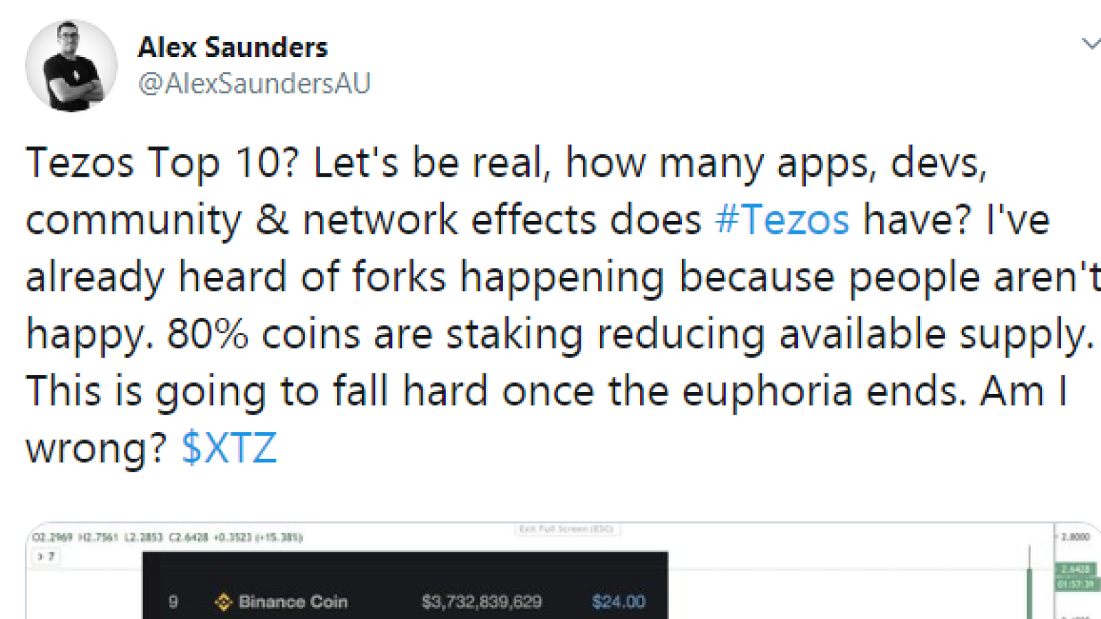 Tezos price surge chastized by journalist