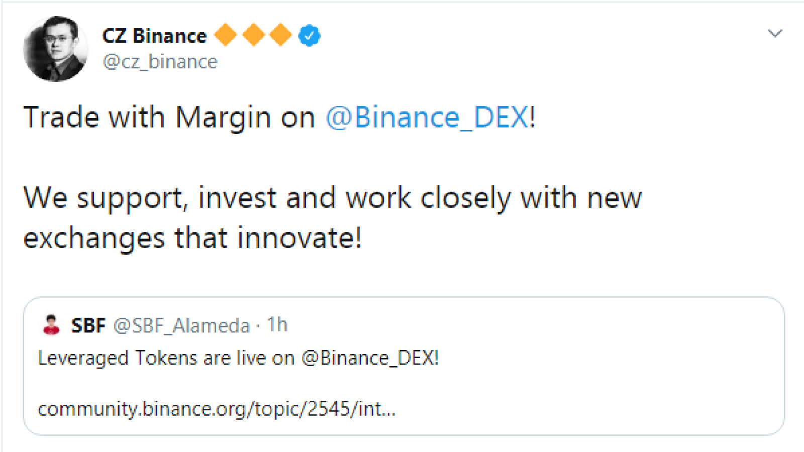 Margin trading live on Binance DEX