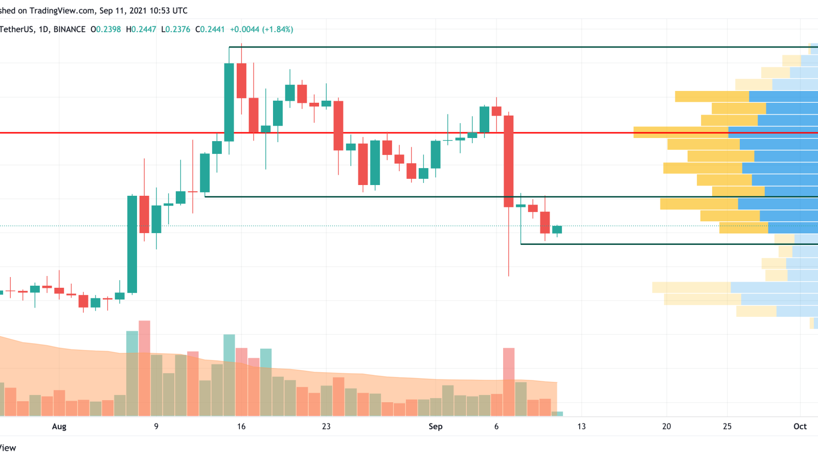 DOGE/USD chart by Trading View