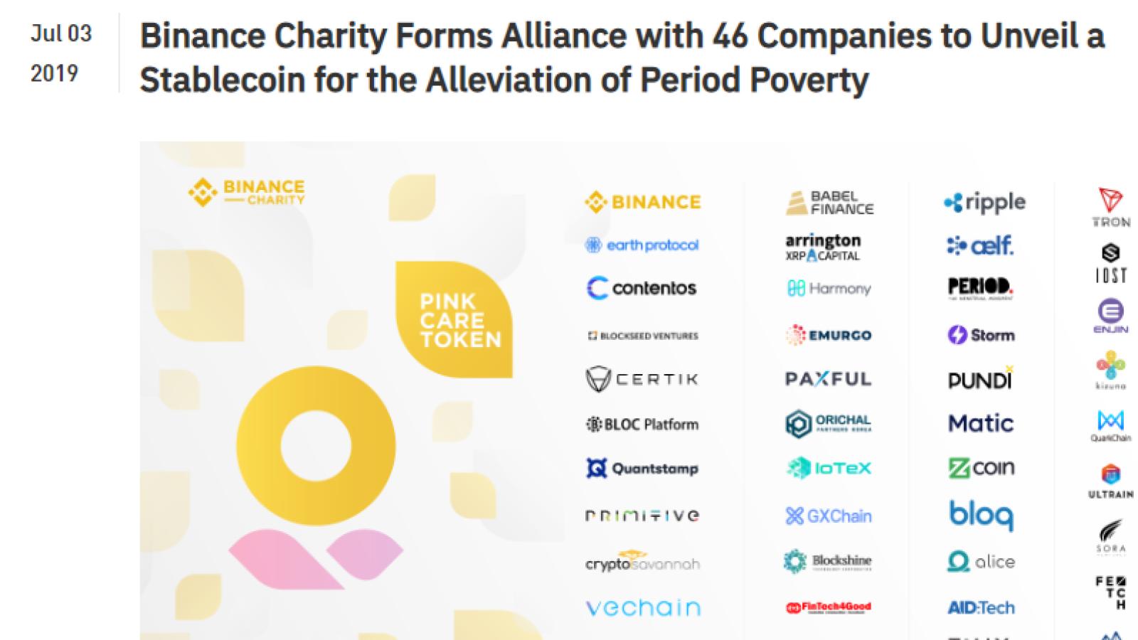 https://www.binance.com/en/blog/353125312788316160/Binance-Charity-Forms-Alliance-with-46-Companies-to-Unveil-a-Stablecoin-for-the-Alleviation-of-Period-Poverty 
