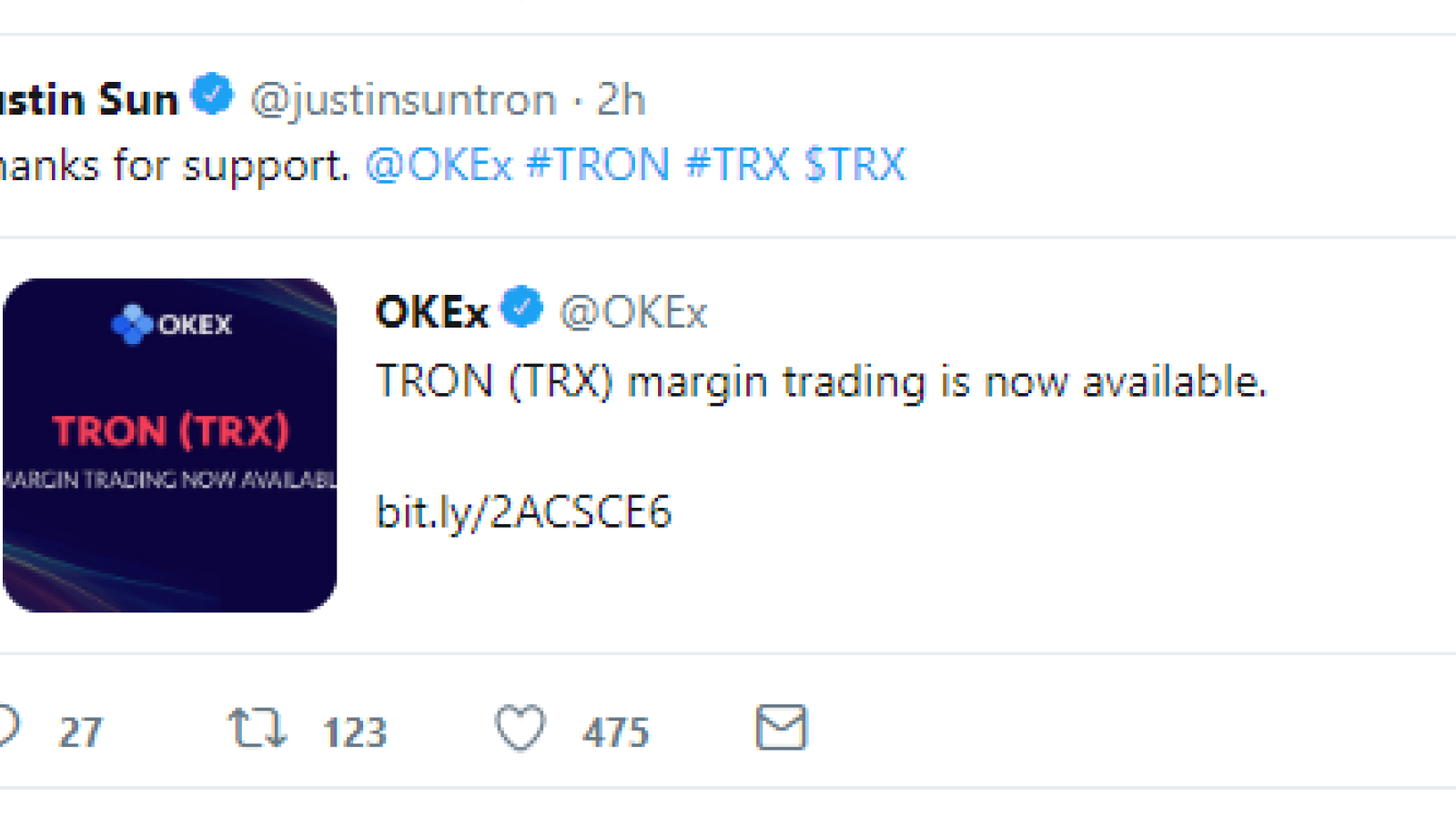 OKEs support for TRX