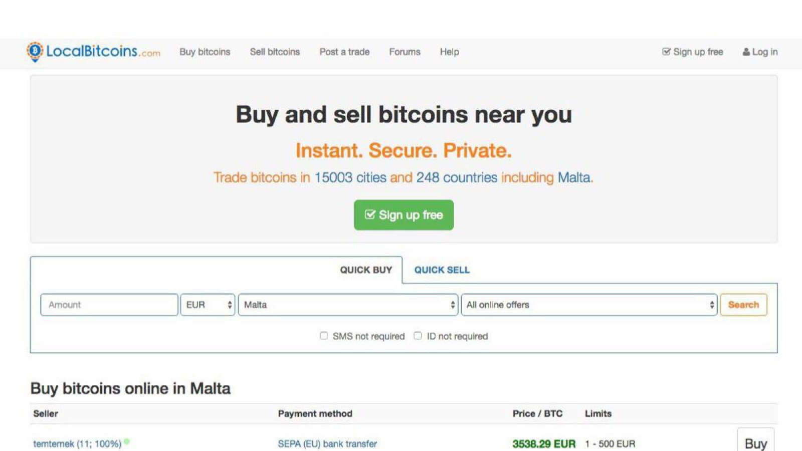 LocalBitcoins interface