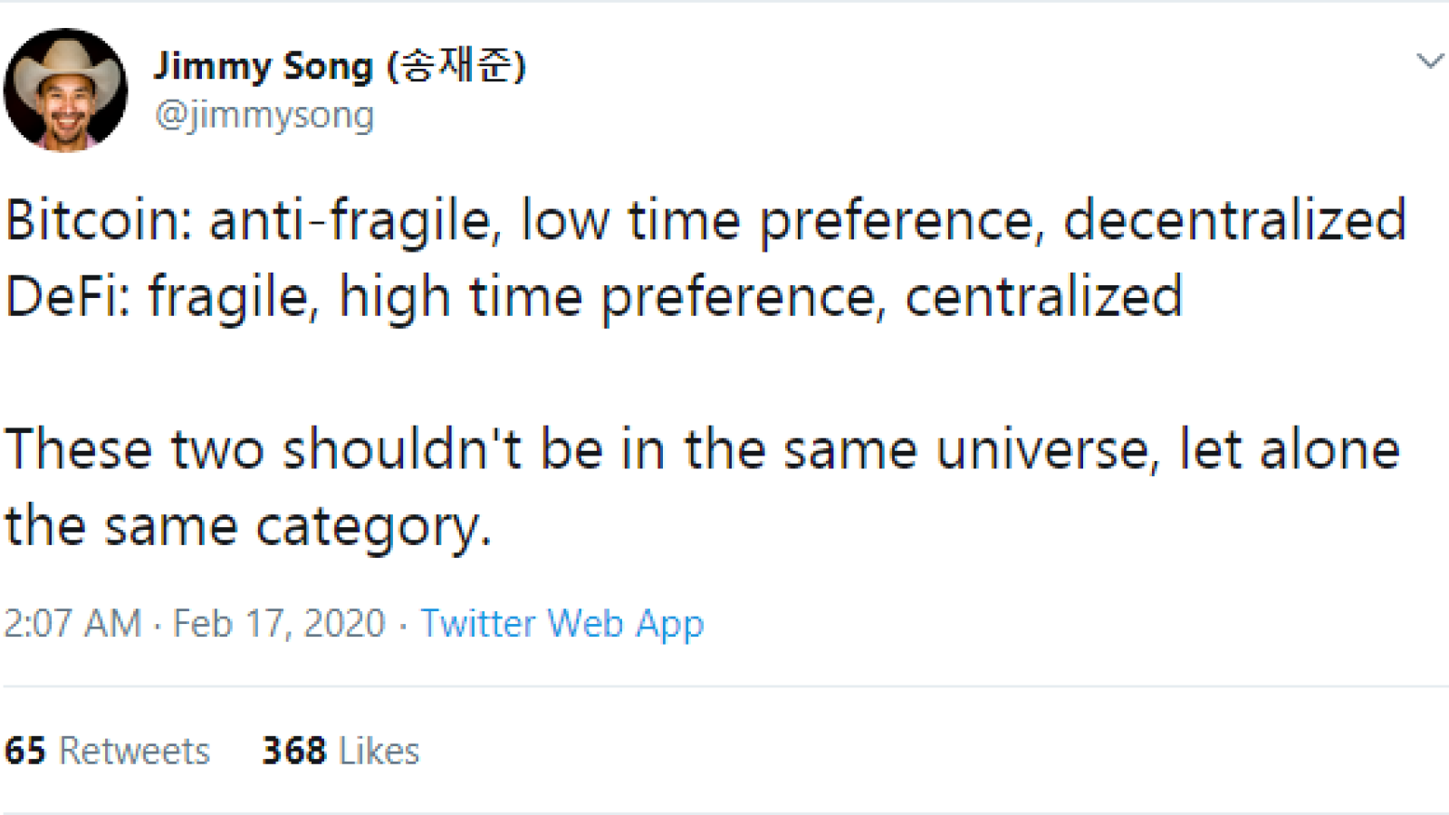 Bitcoin (BTC) dev Jimmy Song sides with Charlie Lee on DeFi