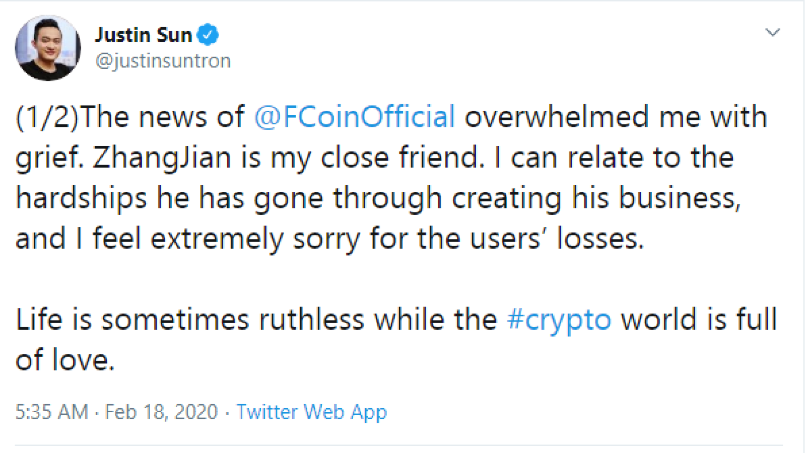 Justin Sun: FCoin users are welcome on Poloniex