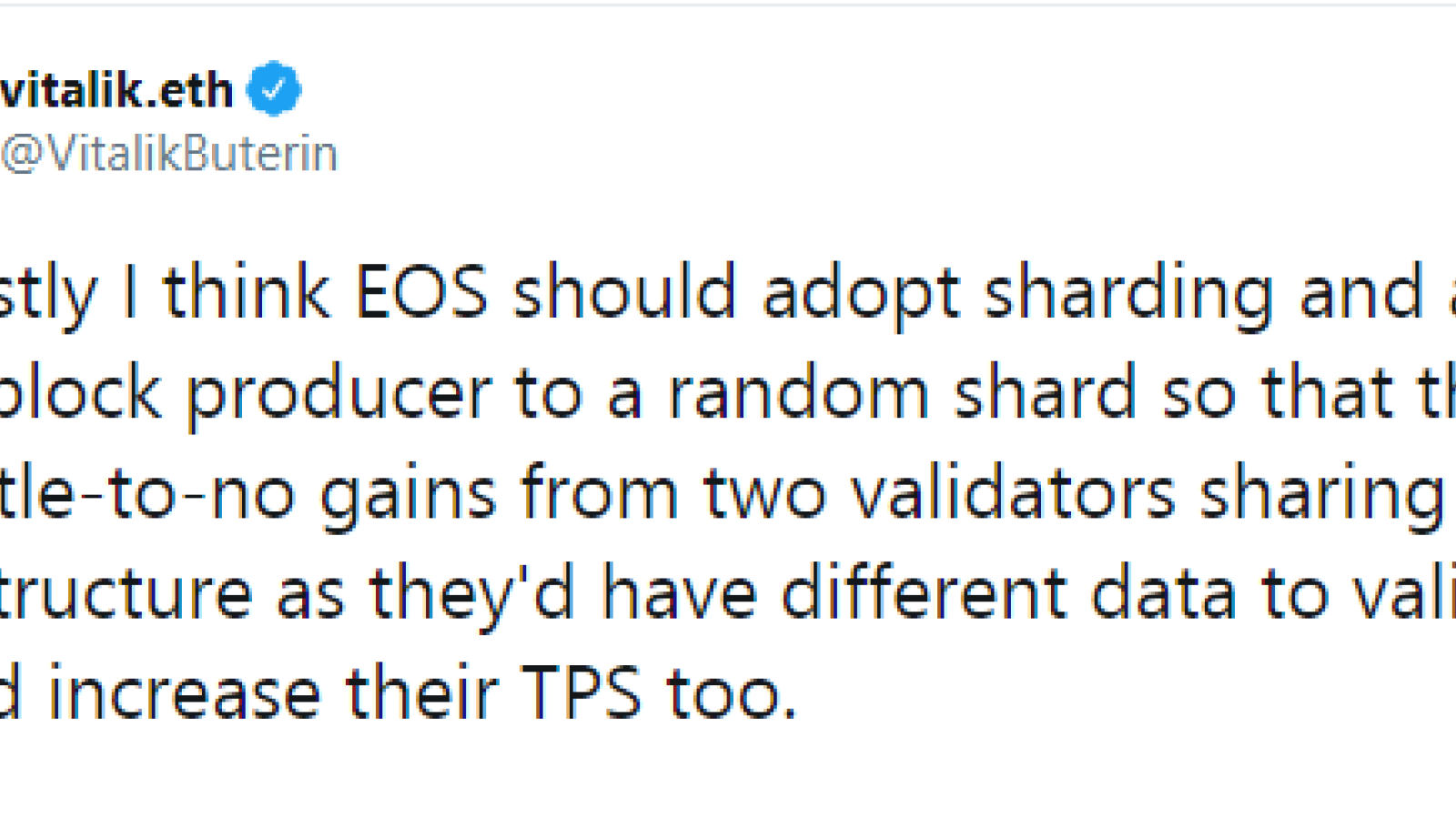 Vitalik Buterin proposes sharding for EOS