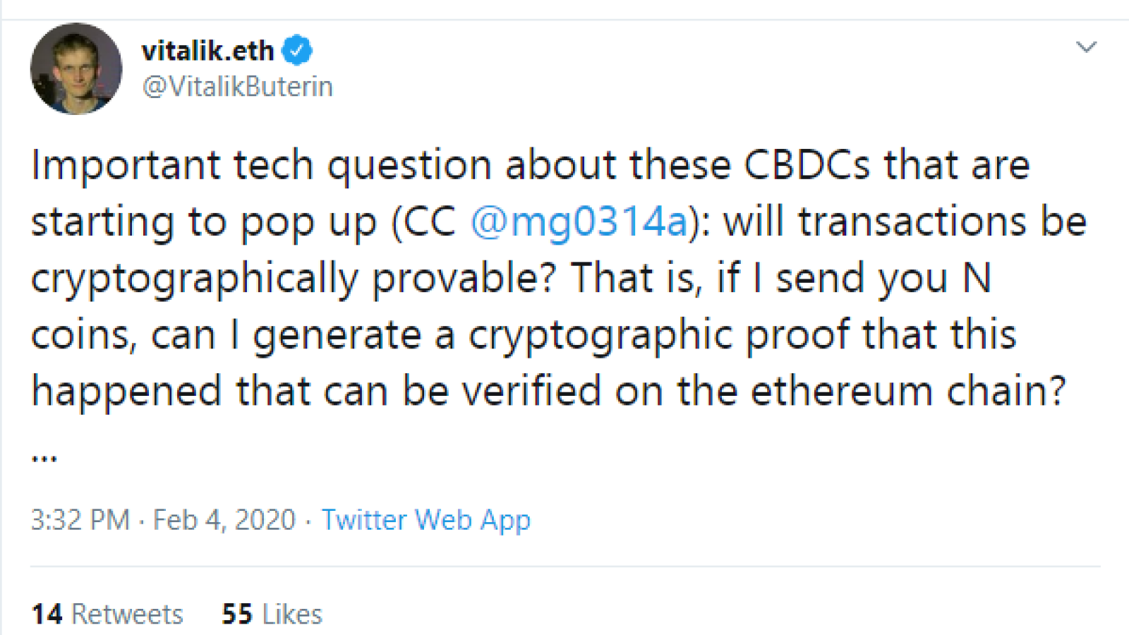 Vitalik Buterin doubts the cryptographic verification of CBDCs