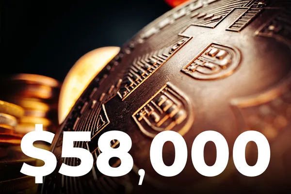 Bitcoin Surges 6%, Touching $58,000