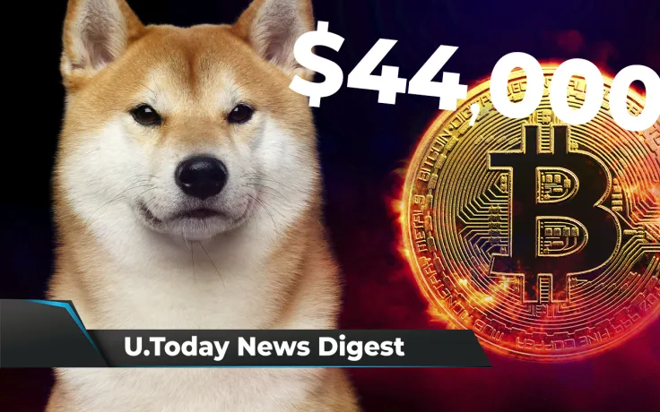 BTC Surges Above $44,000, SHIB Rallies 8% on Robinhood Listing Rumors, Visa Predicts Crypto Merchant Adoption Boom: Crypto News Digest by U.Today