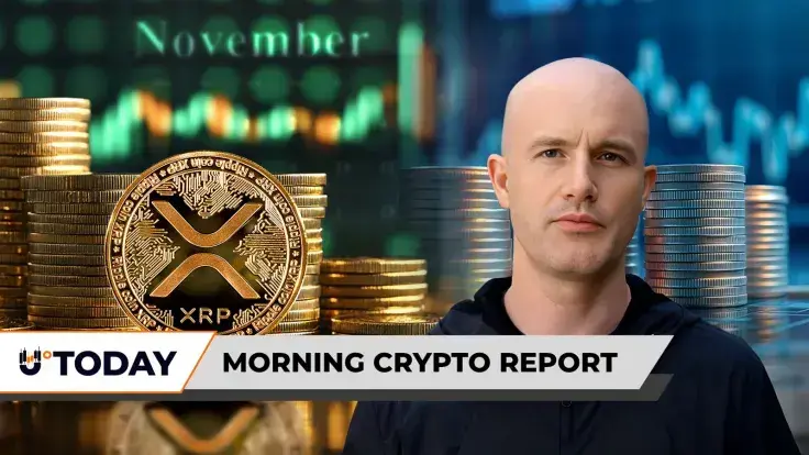 Morning Crypto Report: XRP to Rocket 81% in November? Coinbase CEO Teases 'Big Month,' Bitcoin Is Bearish at $110,000, Warns Top Trader