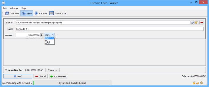 Litecoin Core’s desktop interface is minimalistic