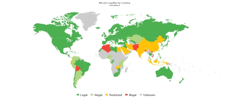 Bitcoin legality map