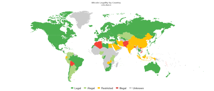 Bitcoin legality map