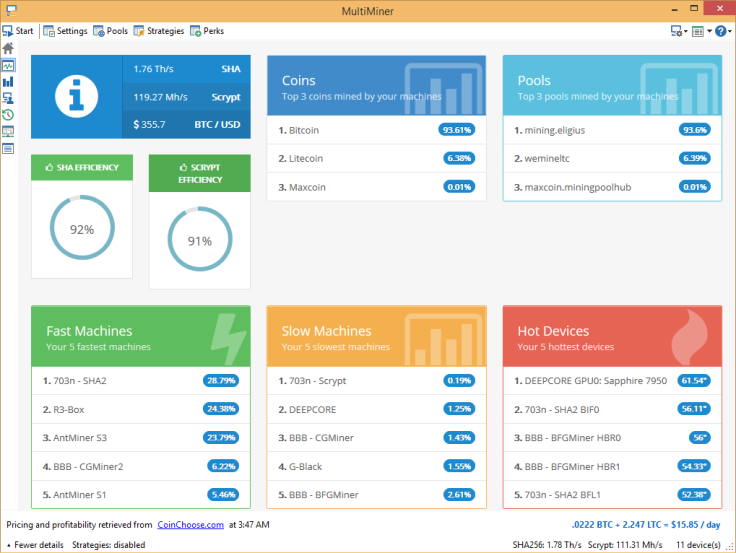 MultiMiner dashboard