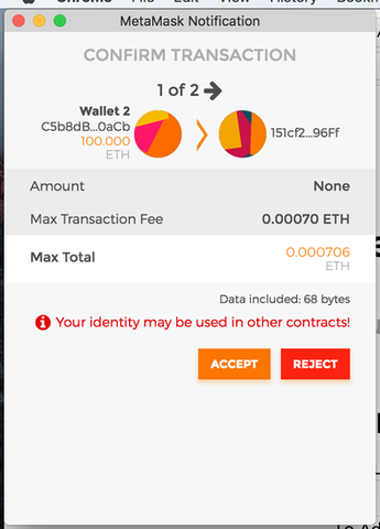 MetaMask window for transaction confirmation