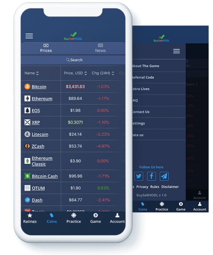 BuySellHodl mobile app interface