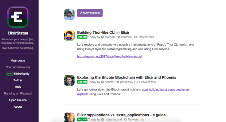 Elixir website interface