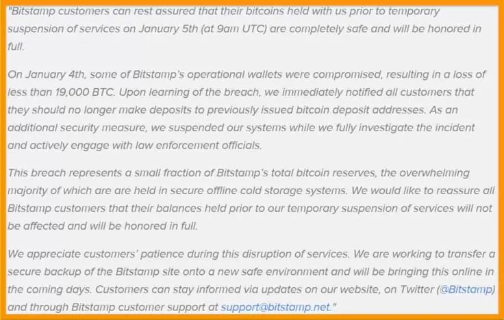 The statement of Bitstamp’s representative after hacking